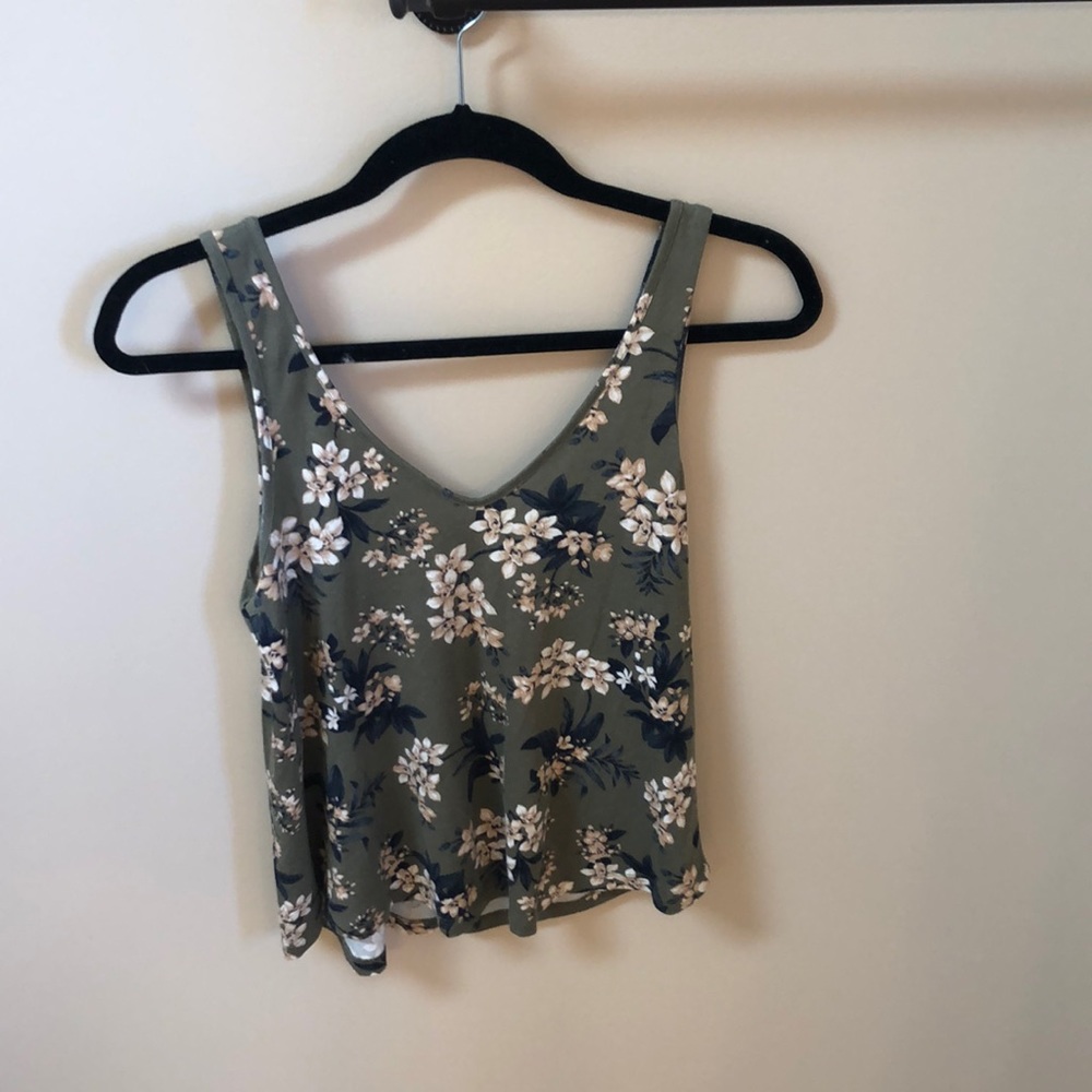 Green floral tank top